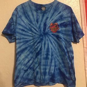 blue tie dye, “santa cruz” t-shirt